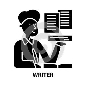 writer icon, black vector sign with editable strokes, concept illustration