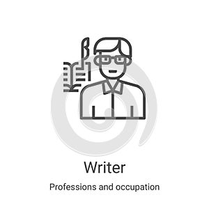 writer icon vector from professions and occupation collection. Thin line writer outline icon vector illustration. Linear symbol