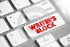 Writer`s block text button on keyboard, concept background