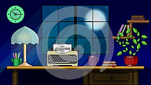 Writer's workplace at night with the moon.
