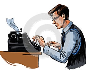 Writer typing on vintage typewriter