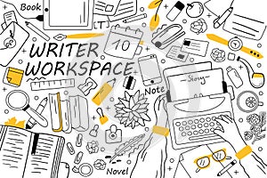 Writer workspace doodle set