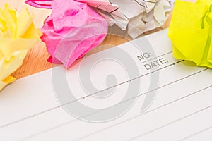 Writers Block. Paper lump. on wooden background