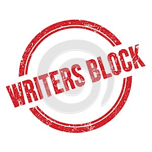 WRITERS BLOCK text written on red grungy round stamp