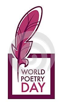 Writers and poetry day isolated icon feather and book vector bookstore or library emblems and logo literature holiday