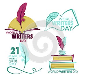 Writers and poetry day isolated icon feather and book vector photo