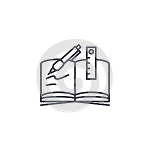 Writing-book linear icon concept. Writing-book line vector sign, symbol, illustration.
