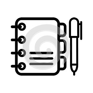 Writing book vector icon. logbook illustration symbol. notebook sign. document logo. photo