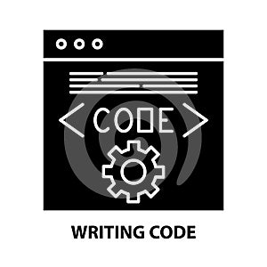 writing code icon, black vector sign with editable strokes, concept illustration