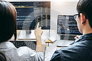 Writing codes and typing data code technology, Programmer team w