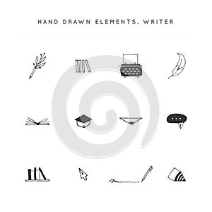 Writing, copywrite and publishing theme. Set of vector hand drawn icons.