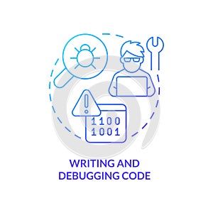 Writing and debugging code blue gradient concept icon