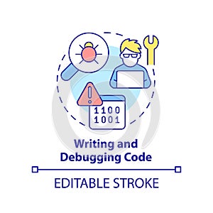 Writing and debugging code concept icon