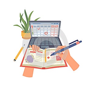 Writing in diary, planner or organizer application