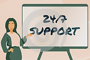 Writing displaying text 24 Or 7 Support. Business showcase Giving assistance to service whole day and night No downtime