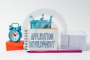 Writing displaying text Application Development. Word Written on creation of Computer Apps for use on Mobile Devices