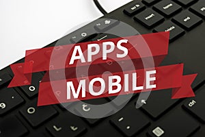 Writing displaying text Apps Mobile. Business overview computer program designed to run on phone hand held device