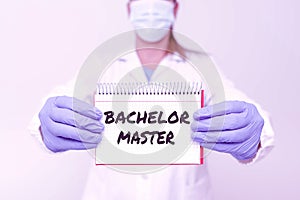 Writing displaying text Bachelor Master. Word Written on An advanced degree completed after bachelor s is degree