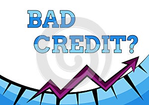 Writing displaying text Bad Credit Question. Concept meaning a bad credit score due to nonpayment of loans Abstract