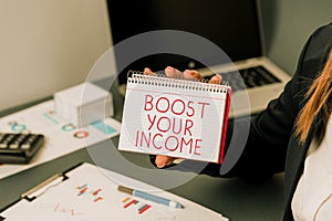 Titolo presentazioni stimolare il tuo reddito. una parola scritto sul ingrandirsi il tuo il negozio sul aumento reddito O profitto 