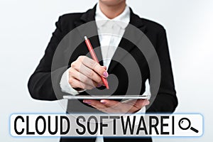 Writing displaying text Cloud Software. Word Written on Programs used in Storing Accessing data over the internet