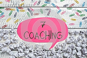 Writing displaying text 7 Coaching. Conceptual photo Refers to a number of figures regarding business to be succesful photo