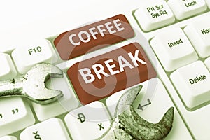 Writing displaying text Coffee Break. Business concept short time allotted for drinking coffee without doing any work