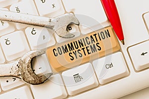 Writing displaying text Communication Systems. Business showcase Flow of Information use of Machine to transmit signals