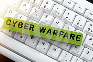Writing displaying text Cyber Warfare. Word Written on Virtual War Hackers System Attacks Digital Thief Stalker -49195