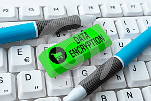 Writing displaying text Data Encryption. Business concept Symmetrickey algorithm for the encrypting electronic data