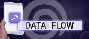 Conceptual display Data Flow. Internet Concept the movement of data through a system comprised of software
