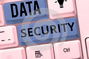 Writing displaying text Data Security. Concept meaning Confidentiality Disk Encryption Backups Password Shielding