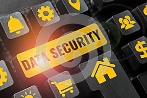 Writing displaying text Data Security. Word for Confidentiality Disk Encryption Backups Password Shielding