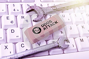 Writing displaying text Ddos Attack. Conceptual photo perpetrator seeks to make network resource unavailable