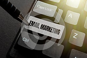 Text caption presenting Email Marketing. Business approach Sending a commercial message to a group of showing using mail