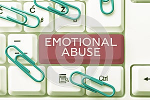 Writing displaying text Emotional Abuse. Word for person subjecting or exposing another person to behavior photo