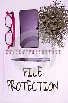 Writing displaying text File Protection. Word for Preventing accidental erasing of data using storage medium Office