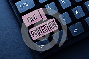 Writing displaying text File Protection. Word Written on Preventing accidental erasing of data using storage medium