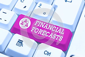 Writing displaying text Financial Forecasts. Concept meaning estimate of future financial outcomes for a company