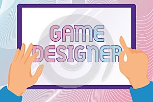 Writing displaying text Game Designer. Business showcase Campaigner Pixel Scripting Programmers Consoles 3D Graphics