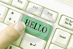 Writing displaying text Hello. Conceptual photo used as a greeting or to begin a telephone conversation Greet someone