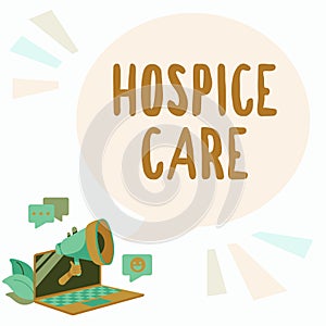 Writing displaying text Hospice Care. Business idea focuses on the palliation of a chronically ill patients Laptop photo