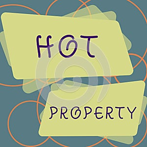 Writing displaying text Hot Property. Word for Something which is sought after or is Heavily Demanded