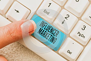 Writing displaying text Influencer Marketing. Internet Concept Endorser who Influence Potential Target Customers Typing