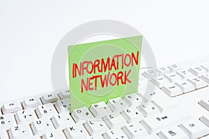 Handwriting text Information Network. Business concept computers were linked together to share information Computer