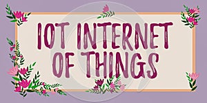Writing displaying text Iot Internet Of Things. Word for Network of Physical Devices send and receive Data