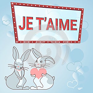 Writing displaying text JE TAIME. Concept meaning French word expressing love meaning I love you Bunnies with heart