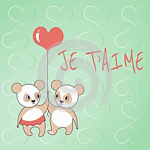 Writing displaying text JE TAIME. Word Written on French word expressing love meaning I love you Bears holding heart