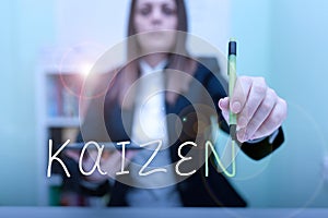 Writing displaying text Kaizen. Word for a Japanese business philosophy of improvement of working practices