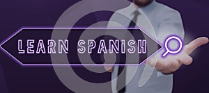 Writing displaying text Learn Spanish. Conceptual photo Translation Language in Spain Vocabulary Dialect Speech